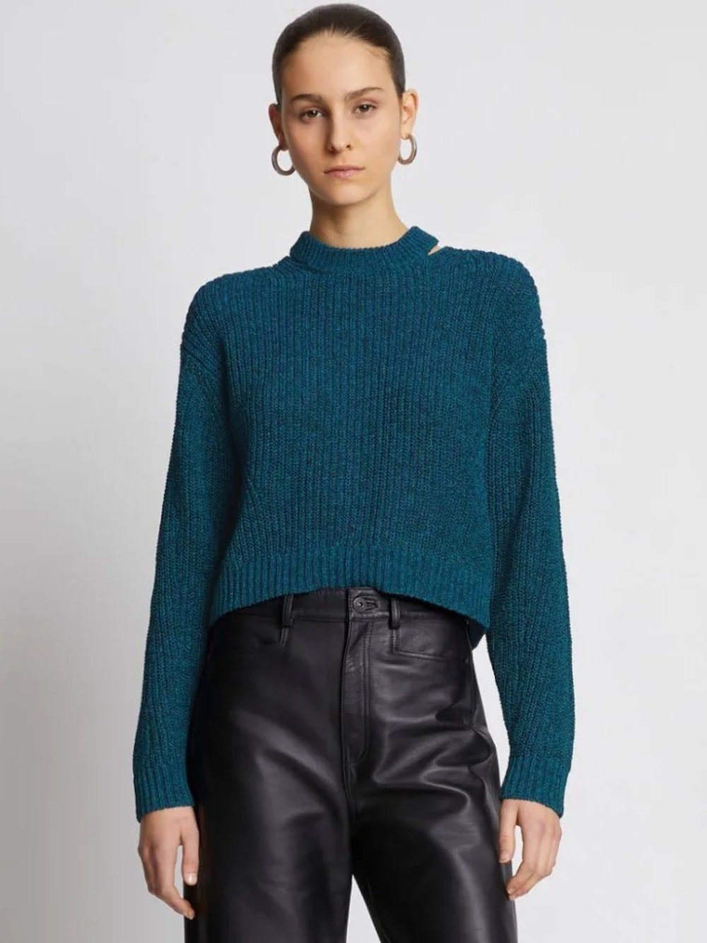 PROENZA SCHOULER WHITE LABEL
Cut-Out Rib-Knit Teal Jumper